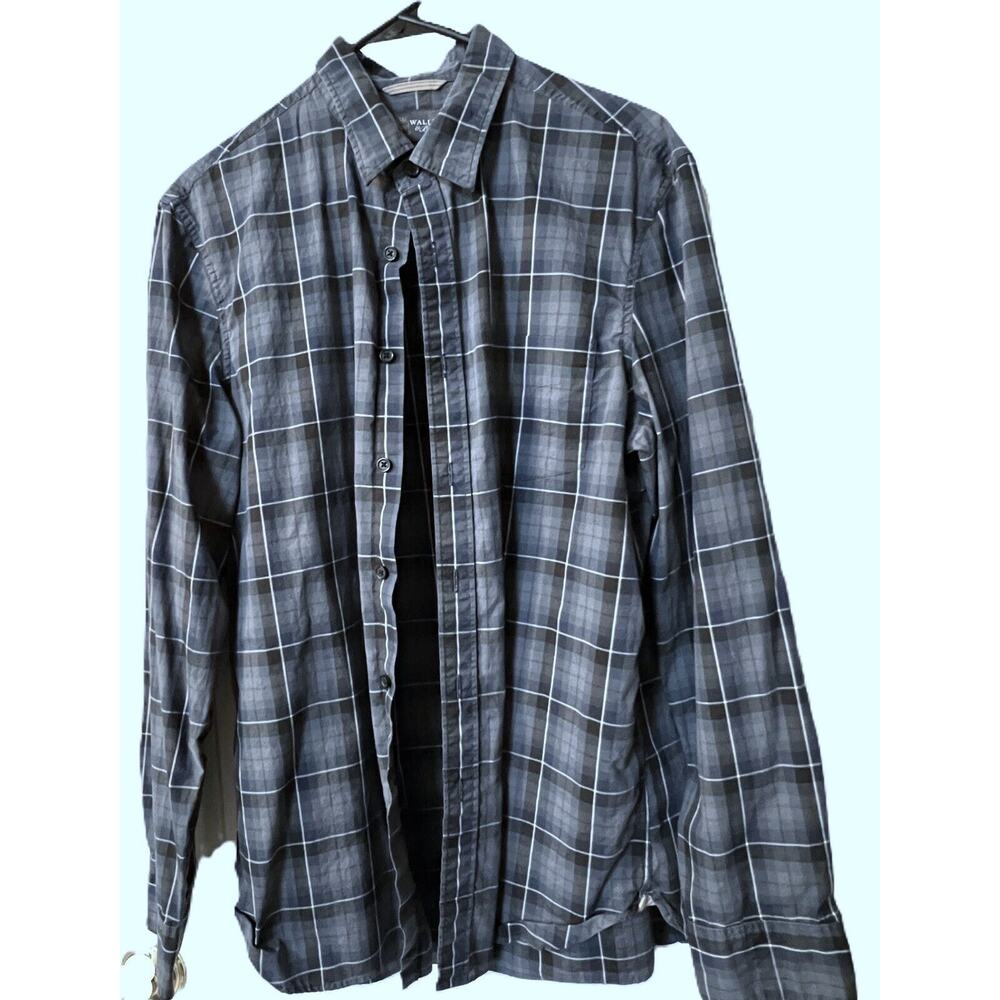 WALLIN & BROS Plaid Print Flannel Shirt, Navy Plaid, Size Large EUC